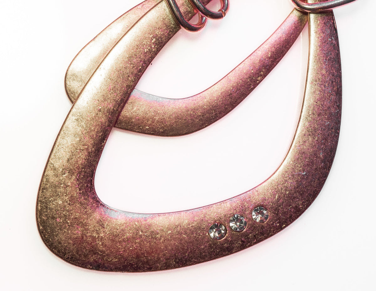 Rose Gold Link Double Pendant Necklace With Rhinestone And Earring Set - Charming Charlie
