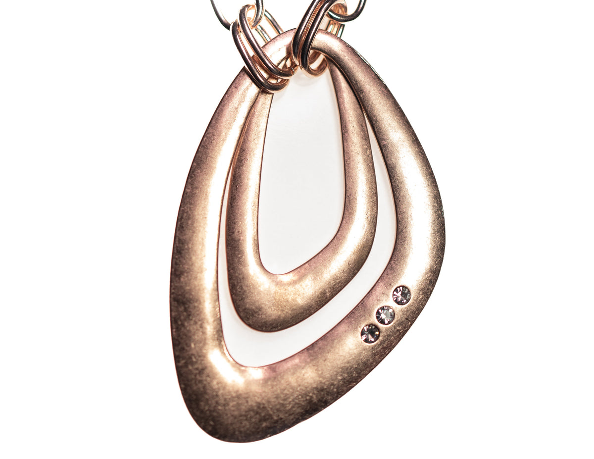 Rose Gold Link Double Pendant Necklace With Rhinestone And Earring Set - Charming Charlie