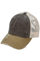 Brown C.C 3 Tone Crossed Mesh Back Trucker Pony Cap combines stylish design with functionality. Its mesh back allows for breathability, while the crossed design adds a unique touch. Perfect for those looking for a trendy yet practical cap option.