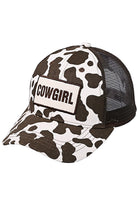 Brown C.C Cowgirl baseball cap features a cow pattern, perfect for any cowgirl looking to add some Western flair to their wardrobe. Made with high-quality materials, this cap is both stylish and durable. Complete your look with this must-have accessory.