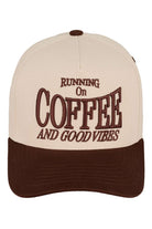Brown C.C RUNNING ON COFFEE AND GOOD VIBES Trucker Cap is the perfect accessory for any coffee lover. Made from high-quality materials, this cap will keep you stylish and comfortable while you enjoy your favourite caffeinated beverage. With its trendy design and positive message, it's sure to bring good vibes wherever you go.