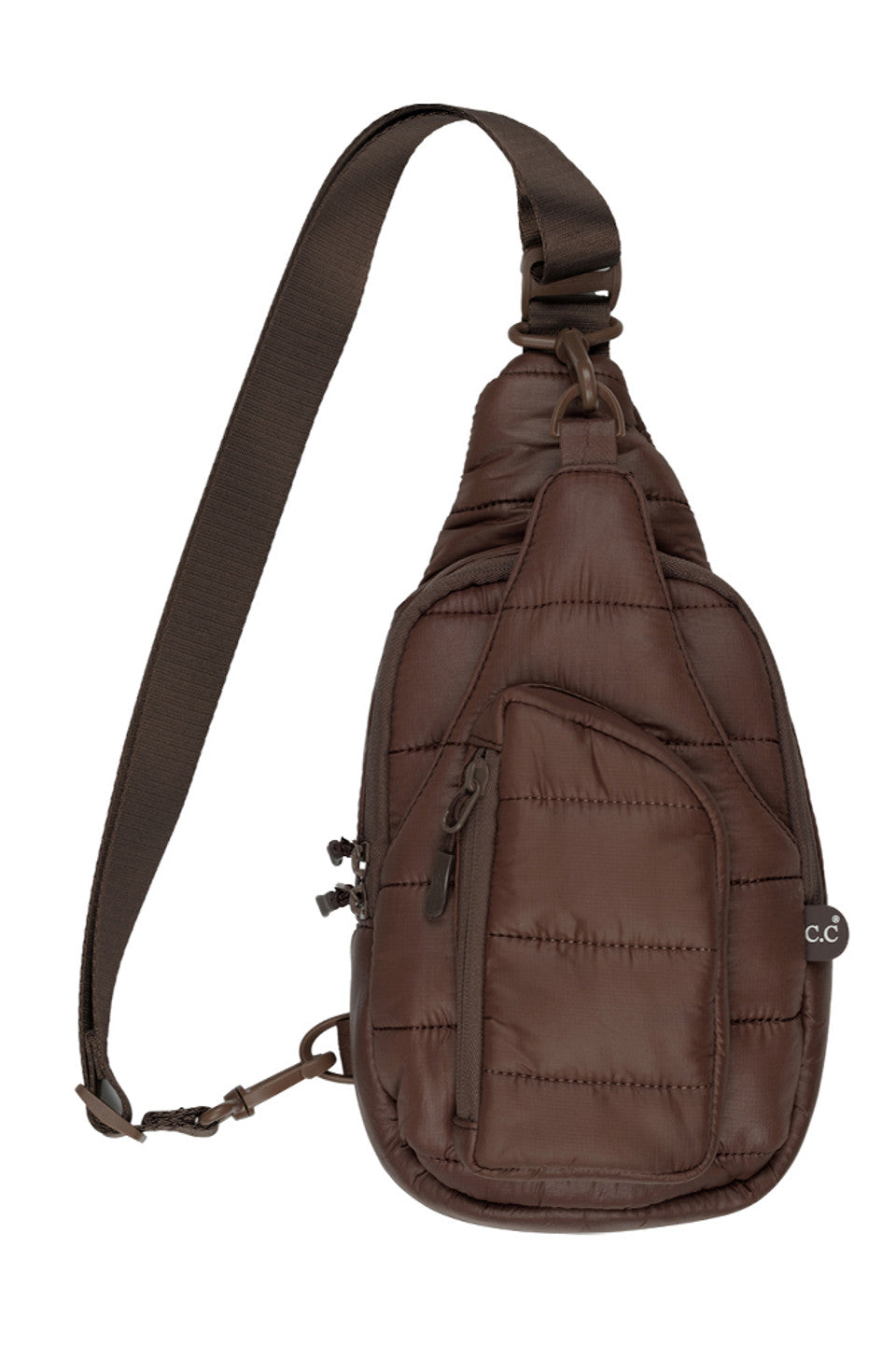 Brown C.C Solid Puffer Padding Sling Bag provides lightweight and convenient storage for everyday essentials. Its durable puffer padding and versatile sling design offer protection and comfort for on-the-go activities. Stay organized and stylish with this functional and reliable bag.