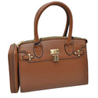 Brown Elegant 2 In 1 Women's Medium Top Handle Satchel Totes Handbag with Wallet, 2 in 1 satchel handbag with matching wallet, is perfect to accompany you to work or go shopping. With this top handle, you can wear the bag elegantly on the shoulder. The large main compartment gives a lot of storage space, so you can place all purchases but also valuables and documents in it. The fashionable pattern of the shoulder bag also go well with chic business looks as well as casual everyday styling.