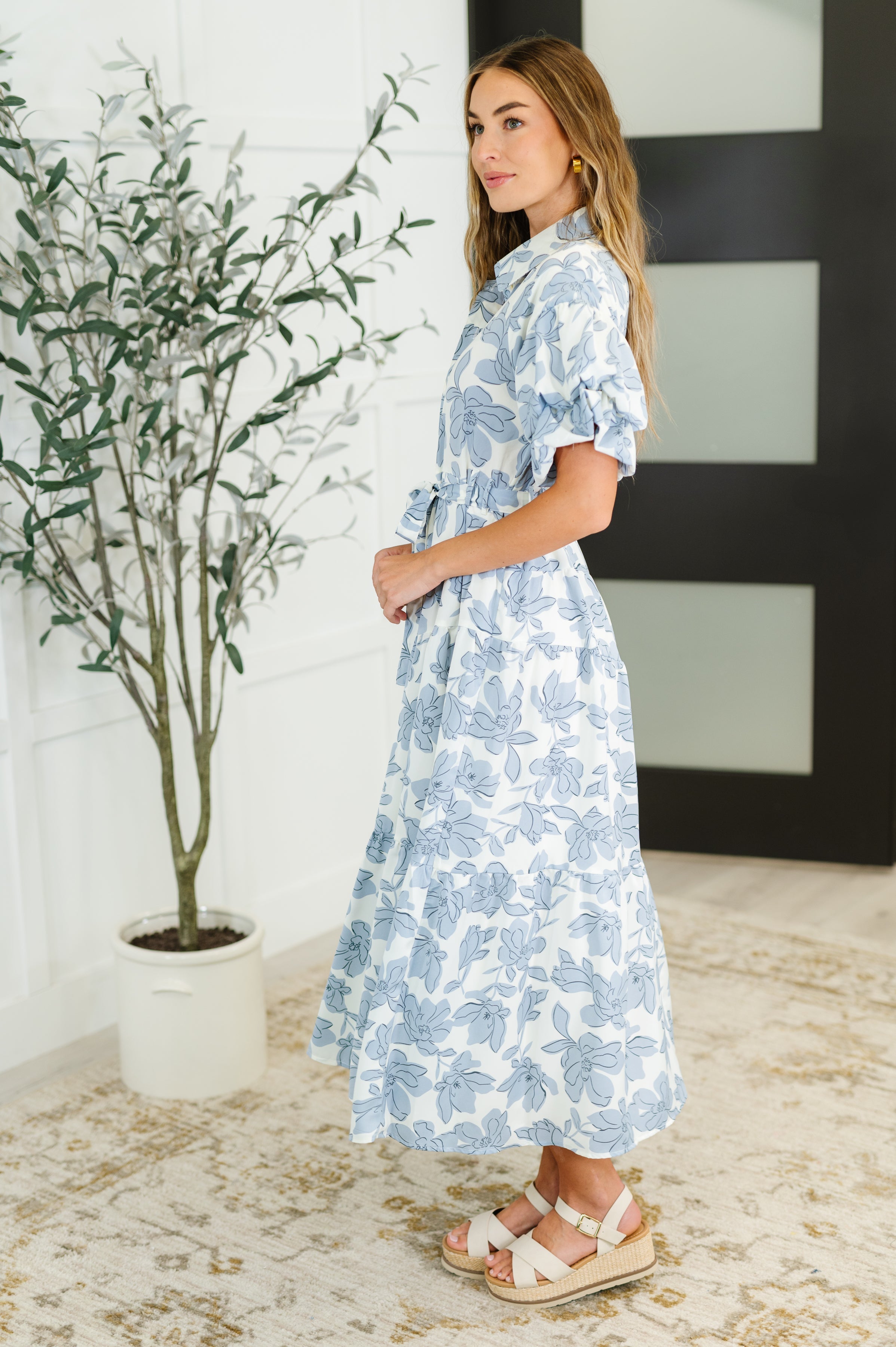 knee length dresses for ladies Collared Button Down Midi Dress main image 1