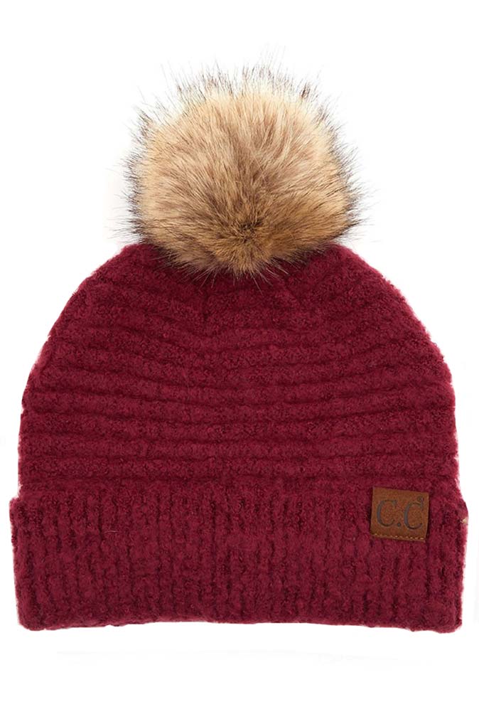 Burgundy C C Solid Boucle Yarn Beanie Hat With Pom, wear before going outside or into the cool air to stay warm and toasty with enriched luxe. You’ll want to reach for this toasty beanie to keep you incredibly warm in winter. Accessorize the fun way with this yarn beanie hat with pom. It's the autumnal touch you need to finish your outfit in perfect style. Beautiful winter gift accessory!