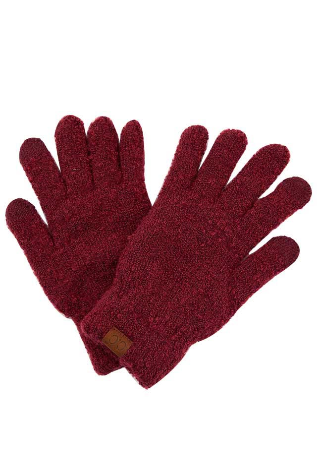 Burgundy C C solid boucle gloves, These boucle gloves are designed nicely that enrich your beauty and highlight and/or contrast many different outfits. Stay warm and cozy with these gloves in winter or cold weather. Different color variations give you the opportunity to coordinate with different outfits in style. Perfect pair for the holiday season, outdoor activity, camping, running, skiing, and holiday shopping. Stay beautiful and warm!