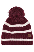 Burgundy Wrap yourself in cozy chic with the C.C Two Tone Stripe Yarn Pom Beanie. Its vibrant stripes and playful pom-pom effortlessly elevate any winter outfit. Crafted for both warmth and style, this beanie is the perfect accessory for your daily adventures or a thoughtful gift for a fashion-forward friend. Embrace the season in style – get yours today!