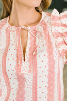 Busy Woman Split Neck Puff Sleeve Blouse - Charming Charlie
