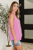 Buttoned Up Buttercup Sleeveless Top in Magenta Glow - Charming Charlie