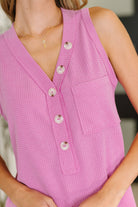 Buttoned Up Buttercup Sleeveless Top in Magenta Glow - Charming Charlie