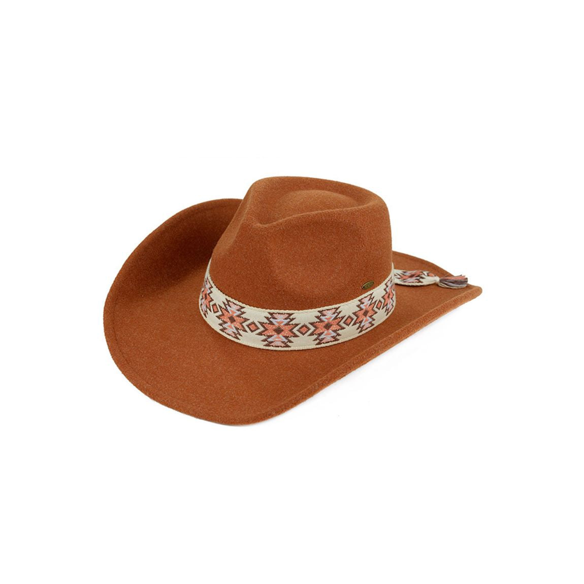 Rust C.C Southwest Pattern Cowboy Hat is a stylish and versatile accessory that adds a touch of western charm to any outfit. Made with high-quality materials, this hat features a unique Southwest pattern that stands out from the crowd. With its comfortable fit and durable construction, it's the perfect choice for any cowboy or cowgirl looking to make a statement.