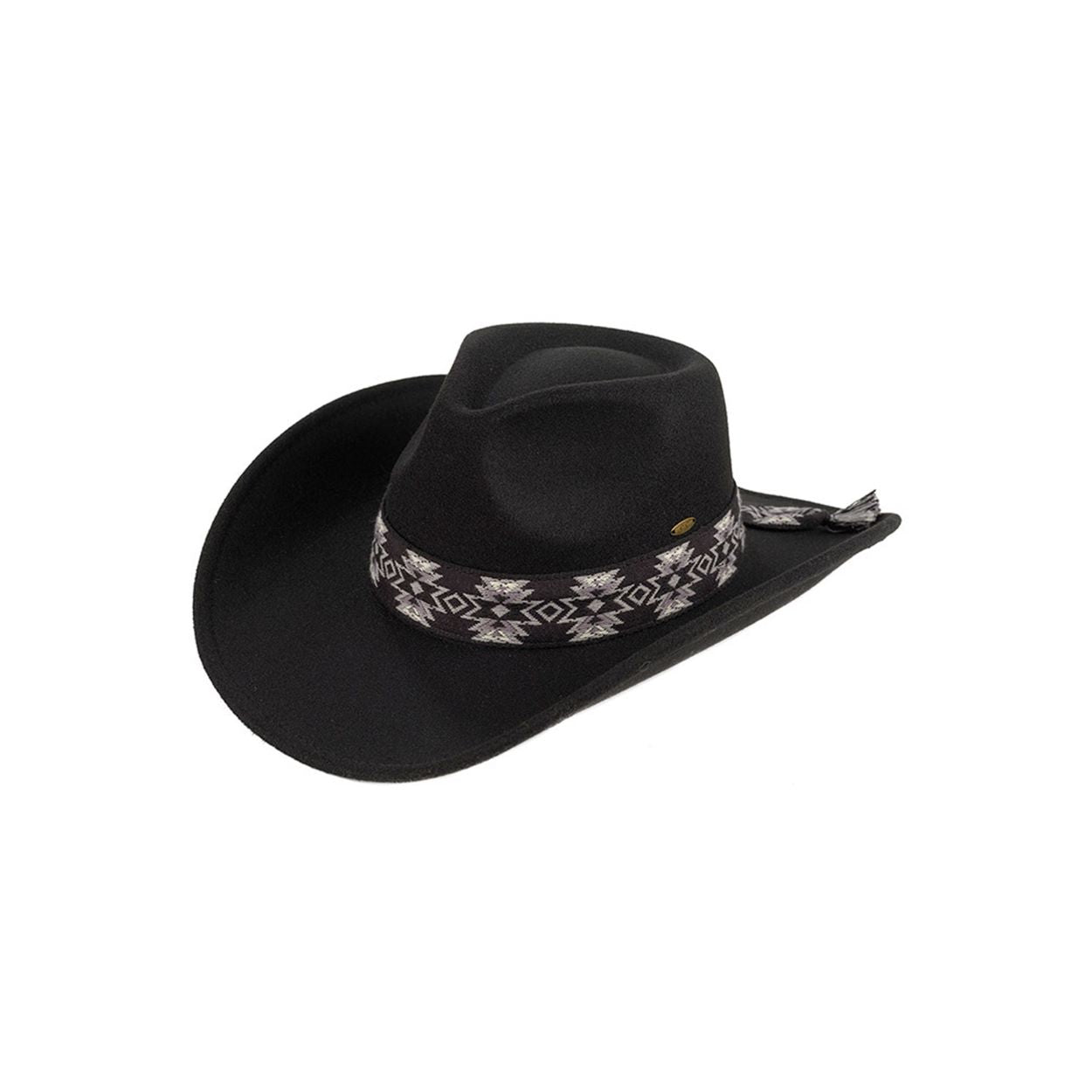 Black C.C Southwest Pattern Cowboy Hat is a stylish and versatile accessory that adds a touch of western charm to any outfit. Made with high-quality materials, this hat features a unique Southwest pattern that stands out from the crowd. With its comfortable fit and durable construction, it's the perfect choice for any cowboy or cowgirl looking to make a statement.
