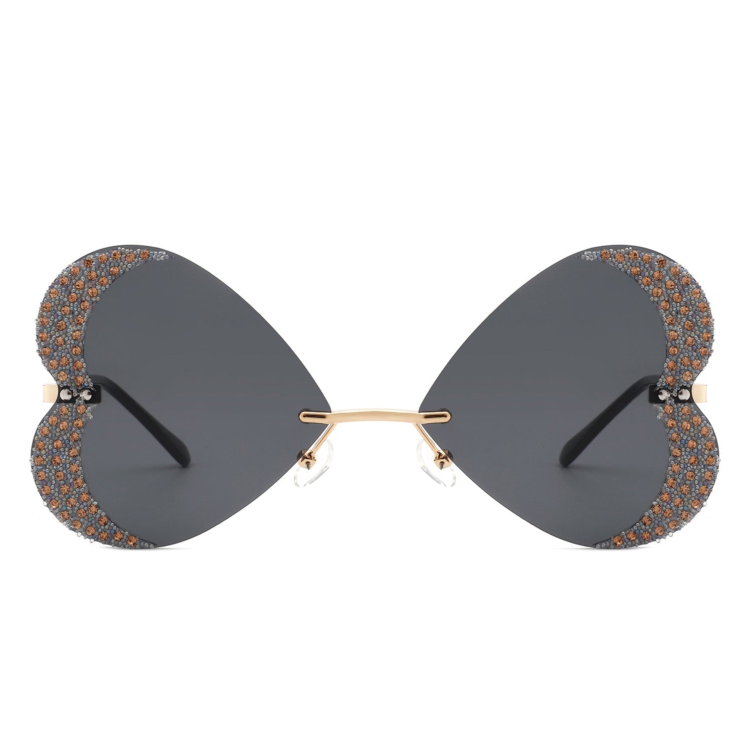 Quixotia - Rimless Butterfly Heart Shape Tinted Fashion Women Sunglasses - Charming Charlie