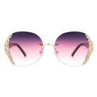 Jadeisle - Women Oval Rimless Rhinestone Design Round Oversize Sunglasses - Charming Charlie