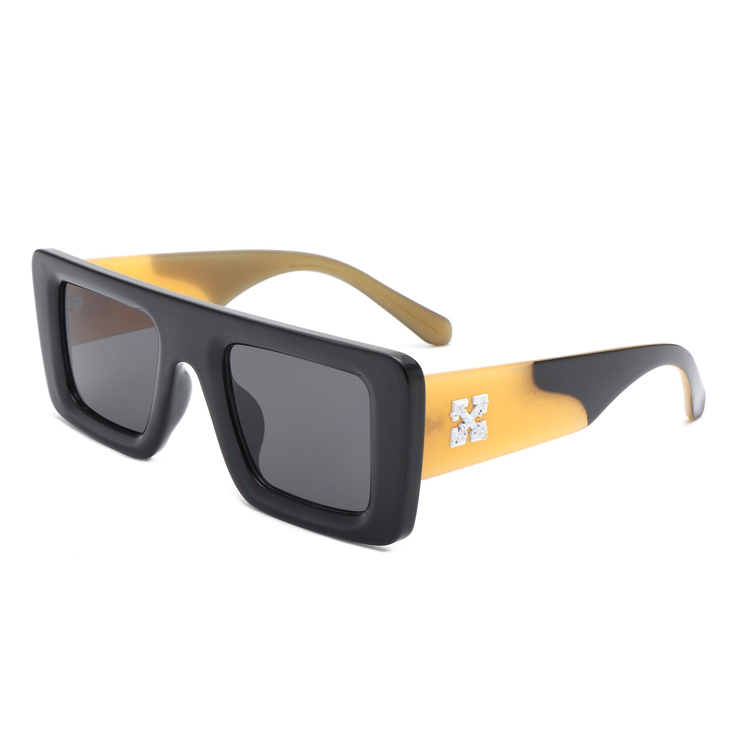 Lumos - Square Retro Two-Tone Thick Frame Flat-Top Sunglasses - Charming Charlie