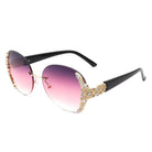 Jadeisle - Women Oval Rimless Rhinestone Design Round Oversize Sunglasses - Charming Charlie