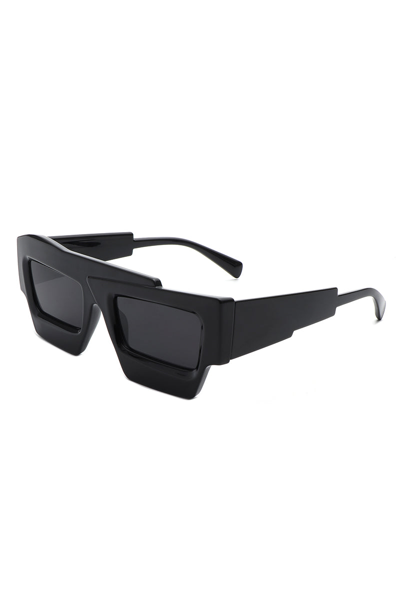 Brynden - Futuristic Square Irregular Flat Top Two-Tone Sunglasses - Charming Charlie