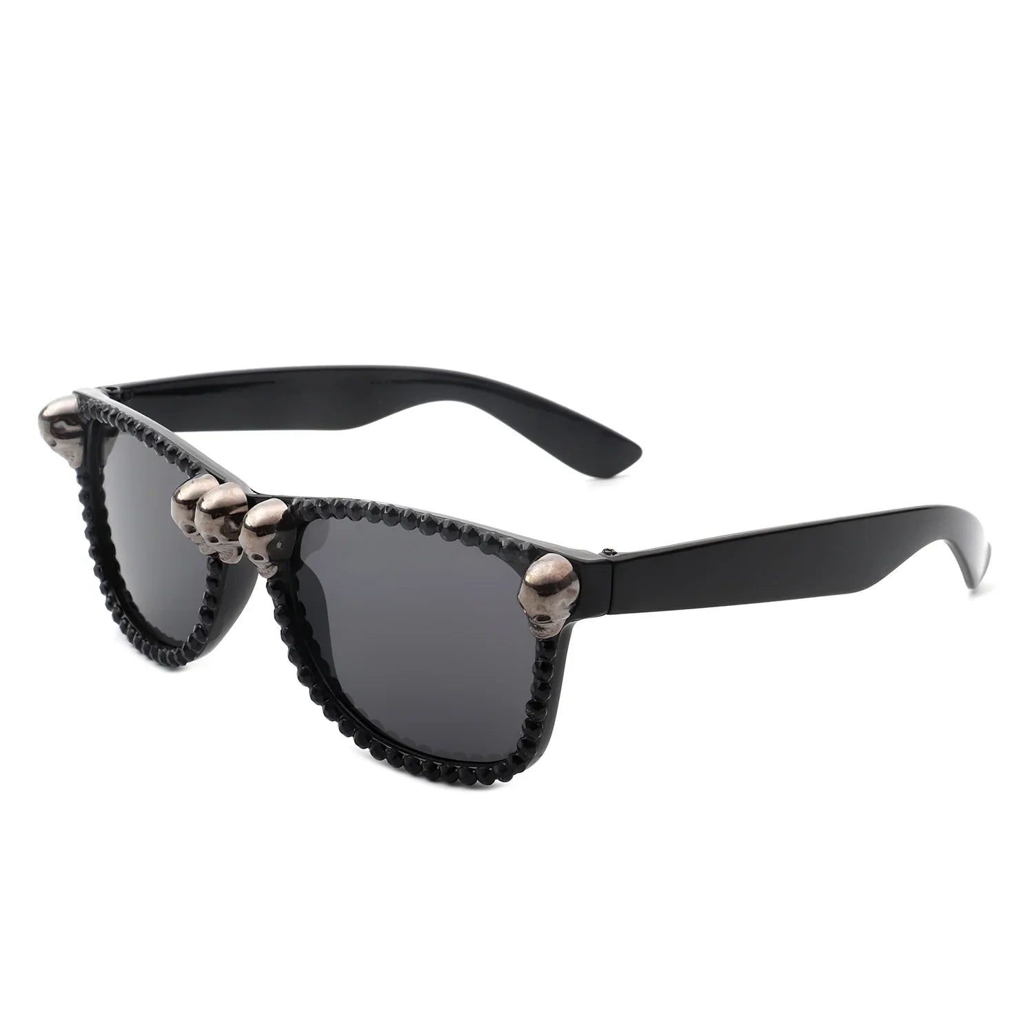 Myralis - Classic Horn Rim Rhinestone Gothic Skull Square Sunglasses - Charming Charlie