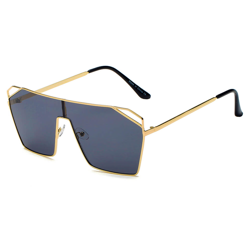 LAVAL | S2071 - Flat Top Metal Oversize Square Fashion Sunglasses - Cramilo Eyewear - Stylish Trendy Affordable Sunglasses Clear Glasses Eye Wear Fashion