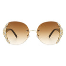 Jadeisle - Women Oval Rimless Rhinestone Design Round Oversize Sunglasses - Charming Charlie
