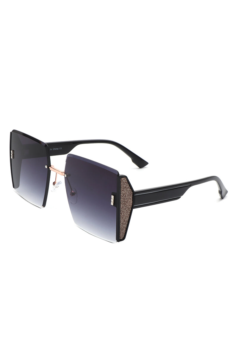 Lyris - Square Rimless Oversize Chic Women's Fashion Sunglasses - Charming Charlie