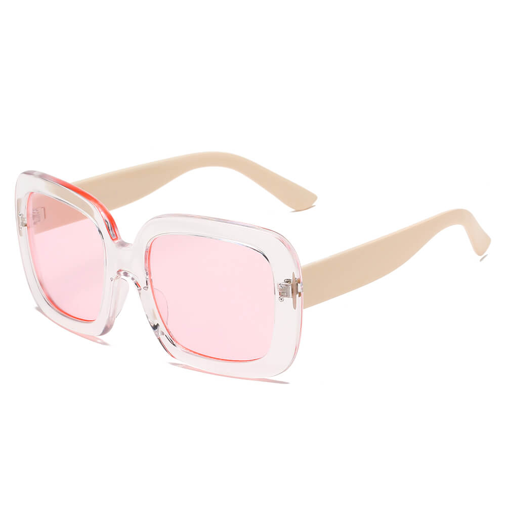 CLEMSON | S1089 - Women Retro Trendy Vintage Bold Square Oversize Sunglasses - Cramilo Eyewear - Stylish Trendy Affordable Sunglasses Clear Glasses Eye Wear Fashion