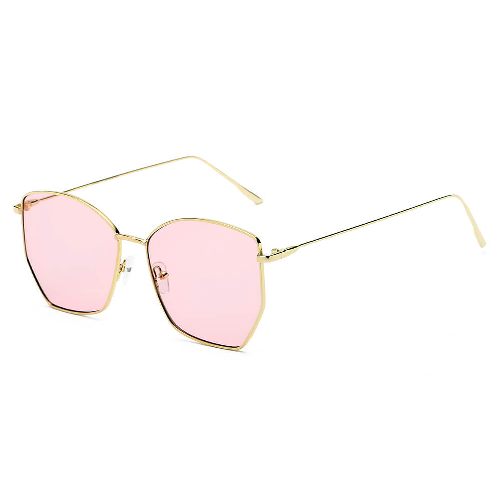 CARDIFF | S2073 - Women Oversize Geometric Metal Fashion Sunglasses - Cramilo Eyewear - Stylish Trendy Affordable Sunglasses Clear Glasses Eye Wear Fashion