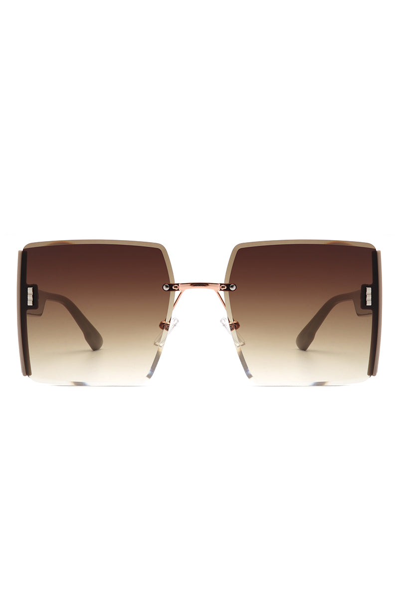 Lyris - Square Rimless Oversize Chic Women's Fashion Sunglasses - Charming Charlie