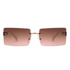 Jadesoul - Rectangle Retro Rimless Tinted Fashion Vintage Square Sunglasses - Charming Charlie