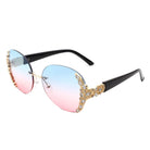 Jadeisle - Women Oval Rimless Rhinestone Design Round Oversize Sunglasses - Charming Charlie