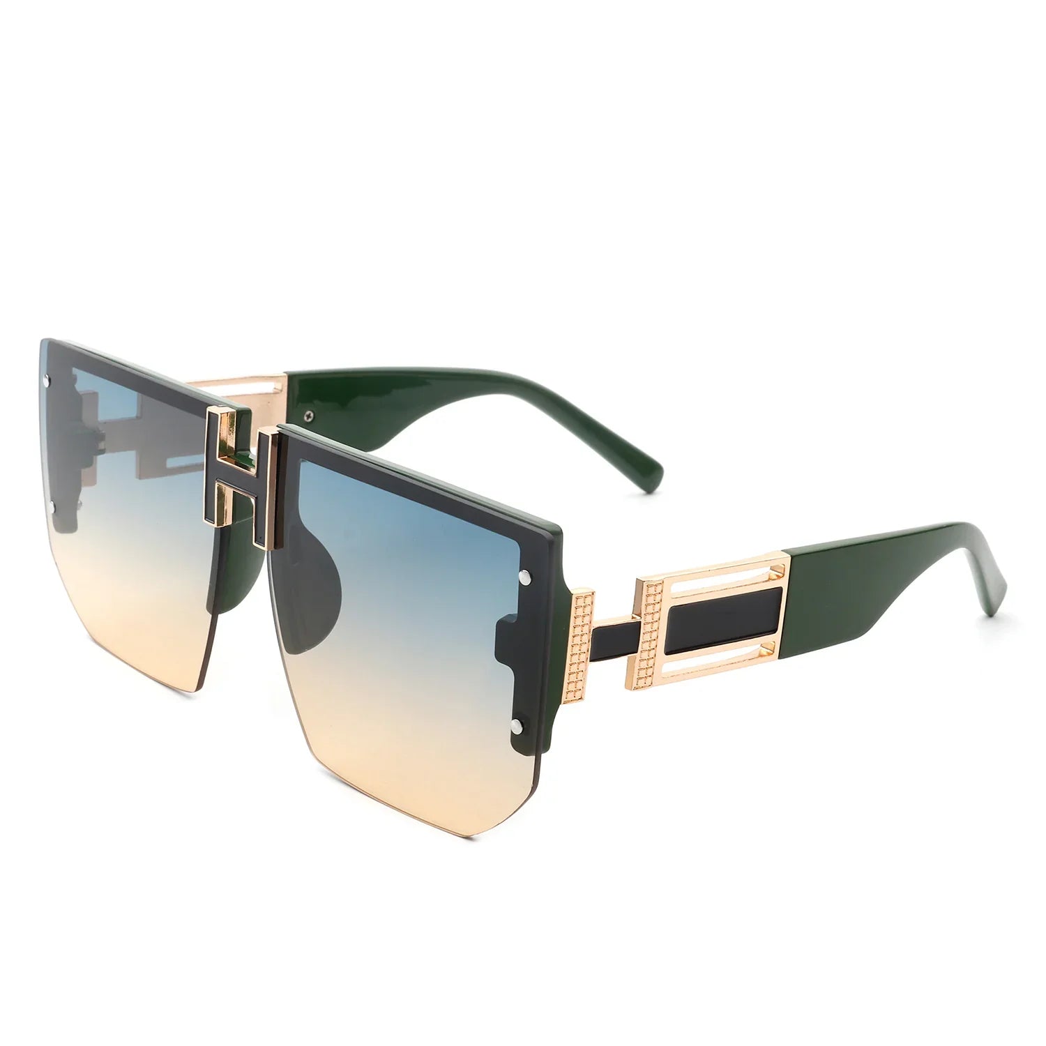 Kaelor - Square Oversized Flat Top Gradient Half Frame Sunglasses - Charming Charlie
