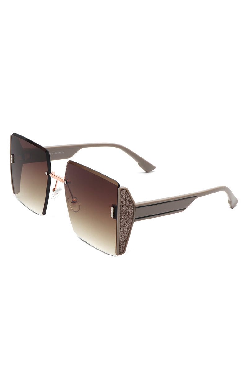 Lyris - Square Rimless Oversize Chic Women's Fashion Sunglasses - Charming Charlie