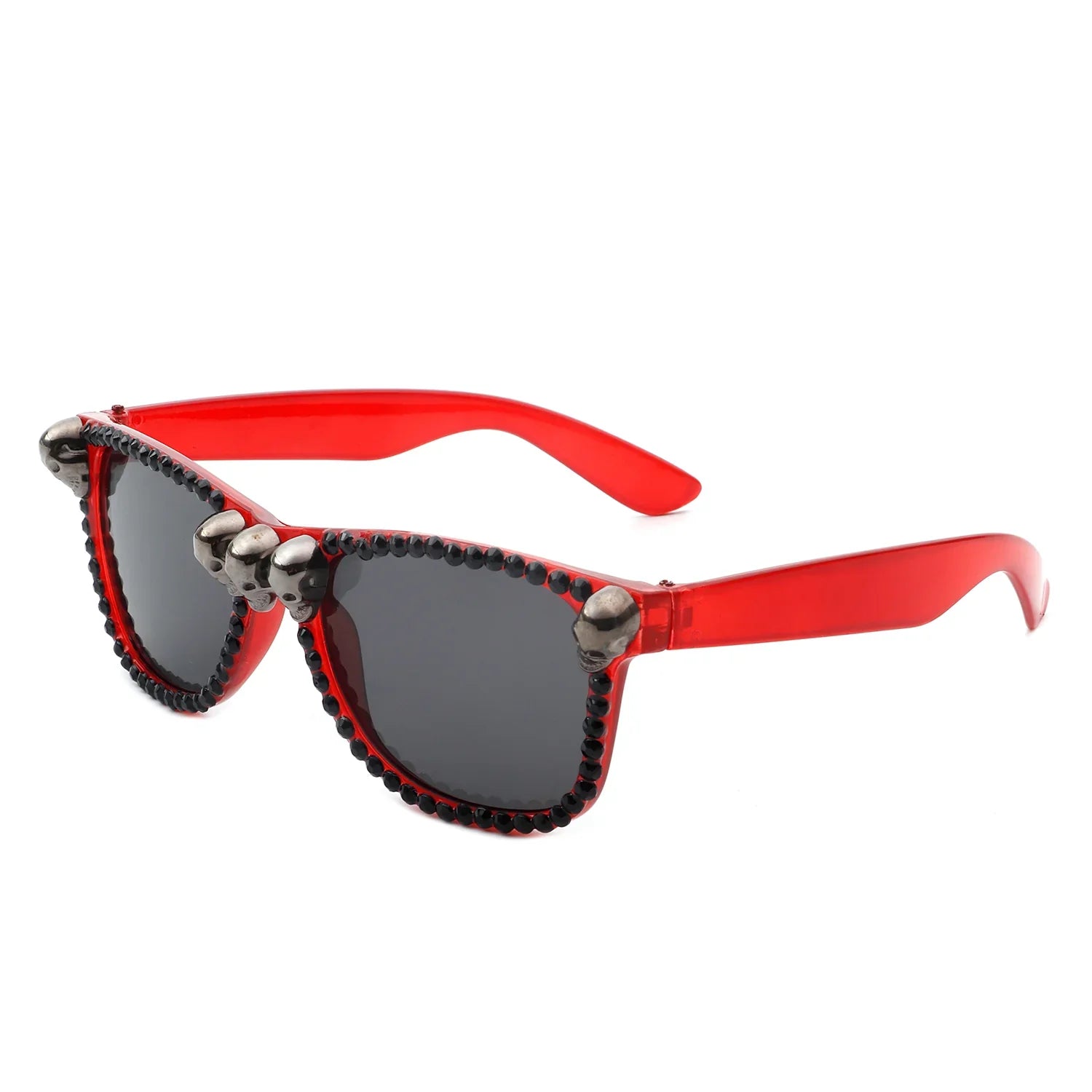 Myralis - Classic Horn Rim Rhinestone Gothic Skull Square Sunglasses - Charming Charlie