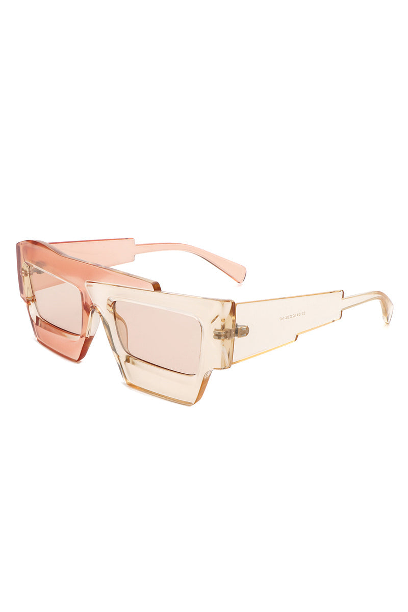 Brynden - Futuristic Square Irregular Flat Top Two-Tone Sunglasses - Charming Charlie