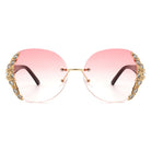 Jadeisle - Women Oval Rimless Rhinestone Design Round Oversize Sunglasses - Charming Charlie