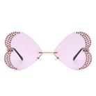 Quixotia - Rimless Butterfly Heart Shape Tinted Fashion Women Sunglasses - Charming Charlie