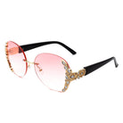 Jadeisle - Women Oval Rimless Rhinestone Design Round Oversize Sunglasses - Charming Charlie
