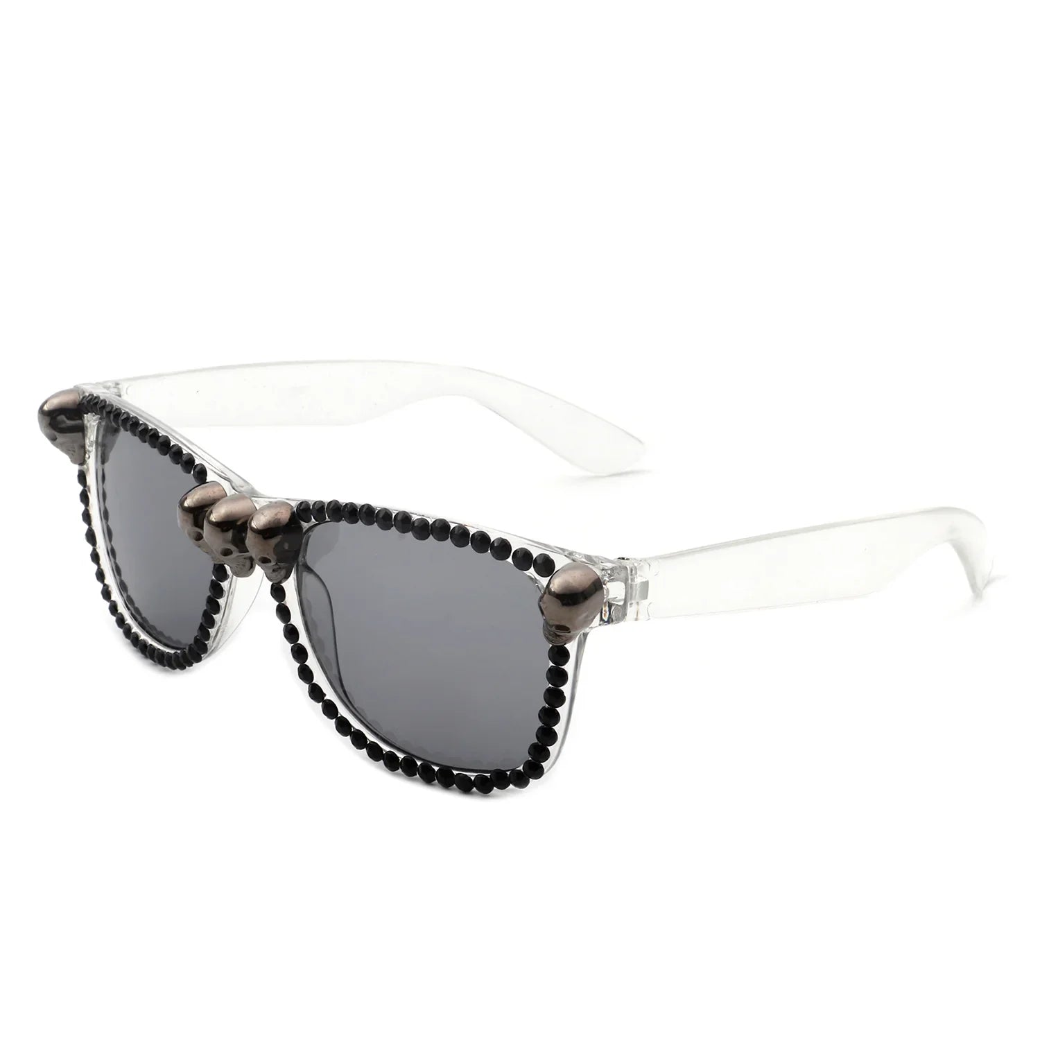 Myralis - Classic Horn Rim Rhinestone Gothic Skull Square Sunglasses - Charming Charlie