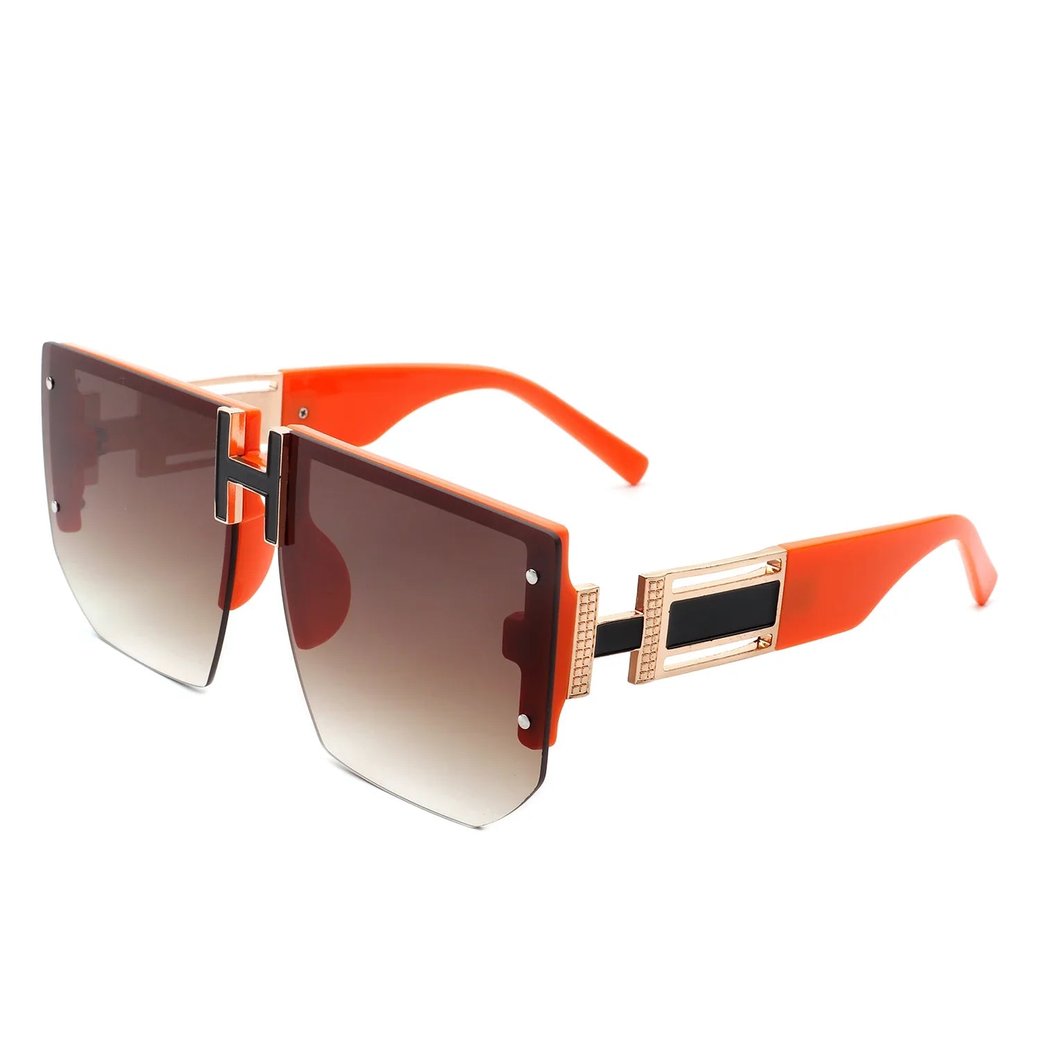 Kaelor - Square Oversized Flat Top Gradient Half Frame Sunglasses - Charming Charlie