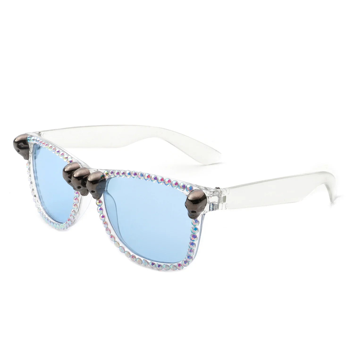 Myralis - Classic Horn Rim Rhinestone Gothic Skull Square Sunglasses - Charming Charlie
