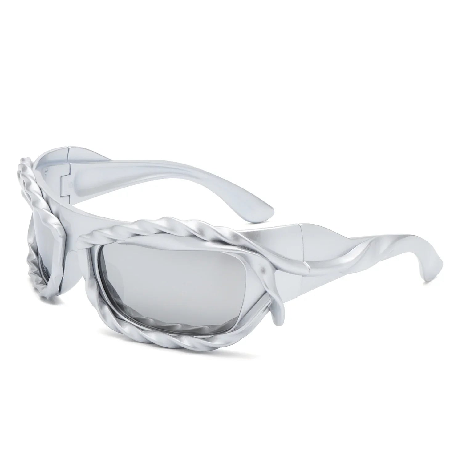 Riff - Rectangle Irregular Twisted Thick Frame Futuristic Sunglasses - Charming Charlie