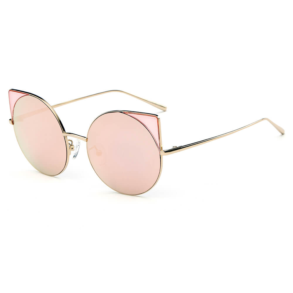 DUBLIN | CA03 - Women Mirrored Lens Round Cat Eye Sunglasses - Cramilo Eyewear - Stylish Trendy Affordable Sunglasses Clear Glasses Eye Wear Fashion