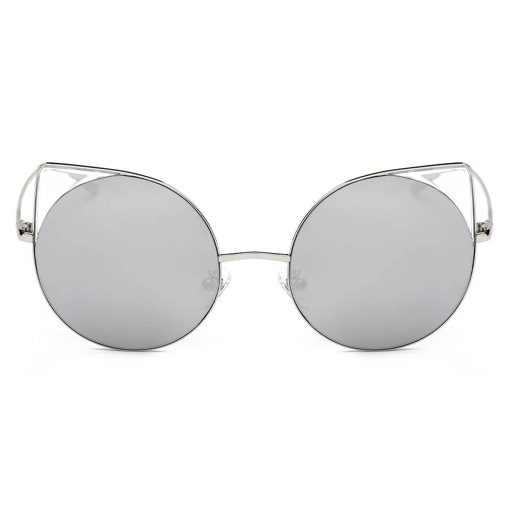 DUBLIN | CA03 - Women Mirrored Lens Round Cat Eye Sunglasses - Cramilo Eyewear - Stylish Trendy Affordable Sunglasses Clear Glasses Eye Wear Fashion