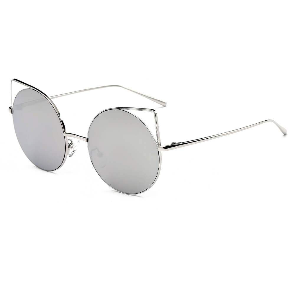 DUBLIN | CA03 - Women Mirrored Lens Round Cat Eye Sunglasses - Cramilo Eyewear - Stylish Trendy Affordable Sunglasses Clear Glasses Eye Wear Fashion