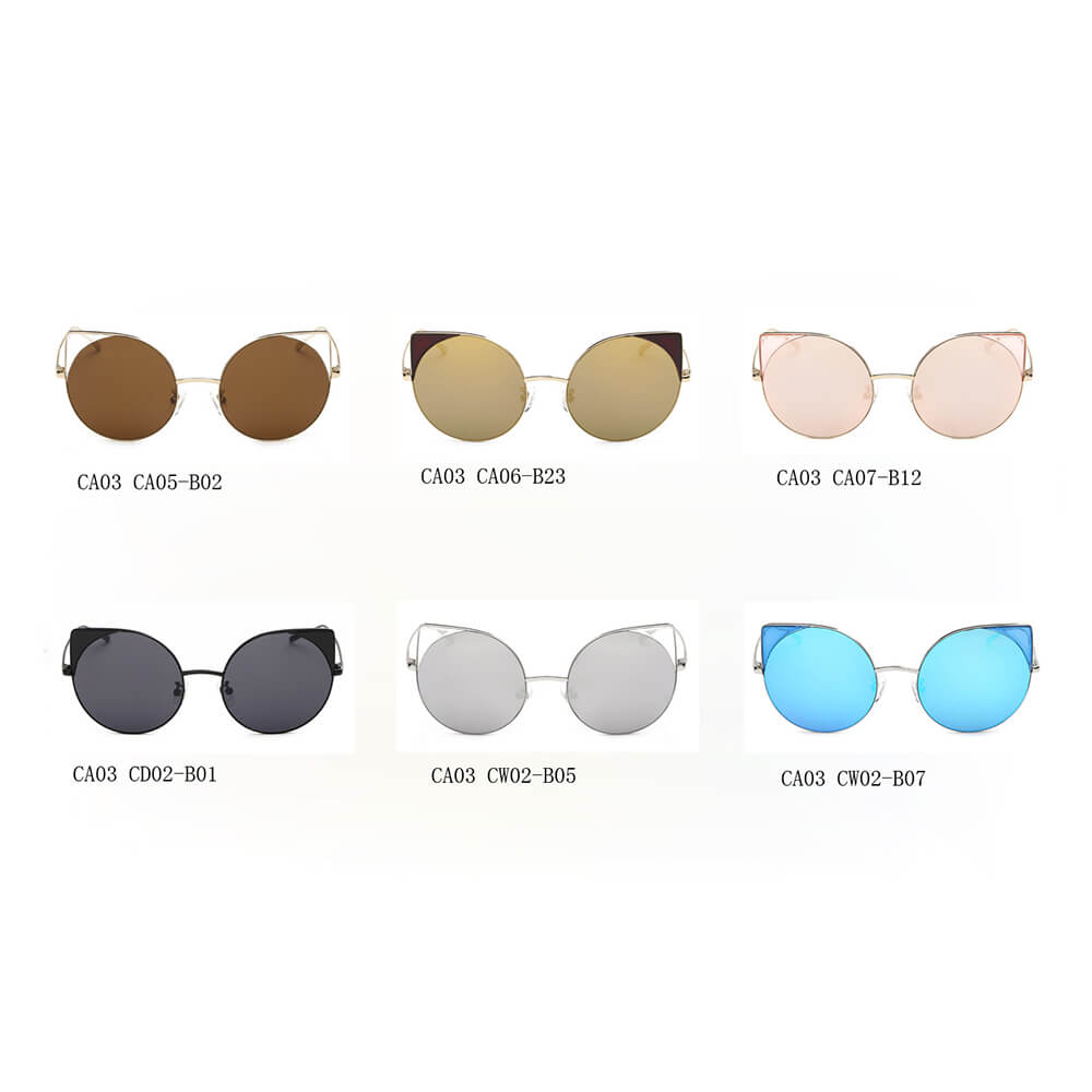 DUBLIN | CA03 - Women Mirrored Lens Round Cat Eye Sunglasses - Cramilo Eyewear - Stylish Trendy Affordable Sunglasses Clear Glasses Eye Wear Fashion