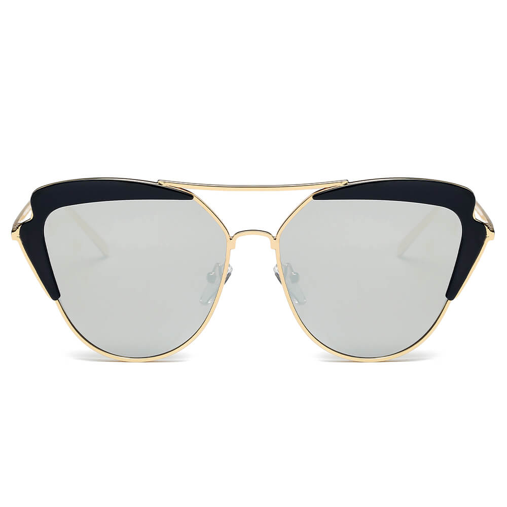 GALVESTON | CD11 - Women's Brow Bar Mirrored Lens Cat Eye Sunglasses - Cramilo Eyewear - Stylish Trendy Affordable Sunglasses Clear Glasses Eye Wear Fashion
