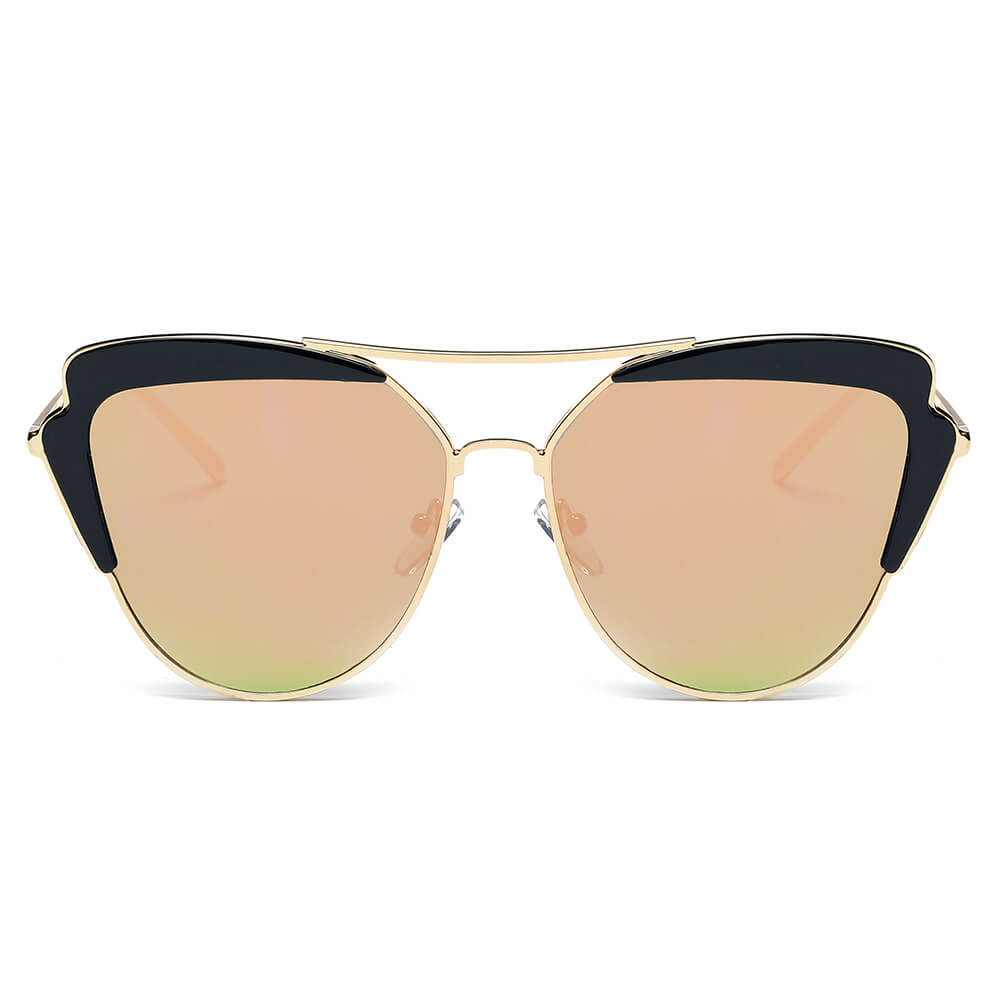 GALVESTON | CD11 - Women's Brow Bar Mirrored Lens Cat Eye Sunglasses - Cramilo Eyewear - Stylish Trendy Affordable Sunglasses Clear Glasses Eye Wear Fashion