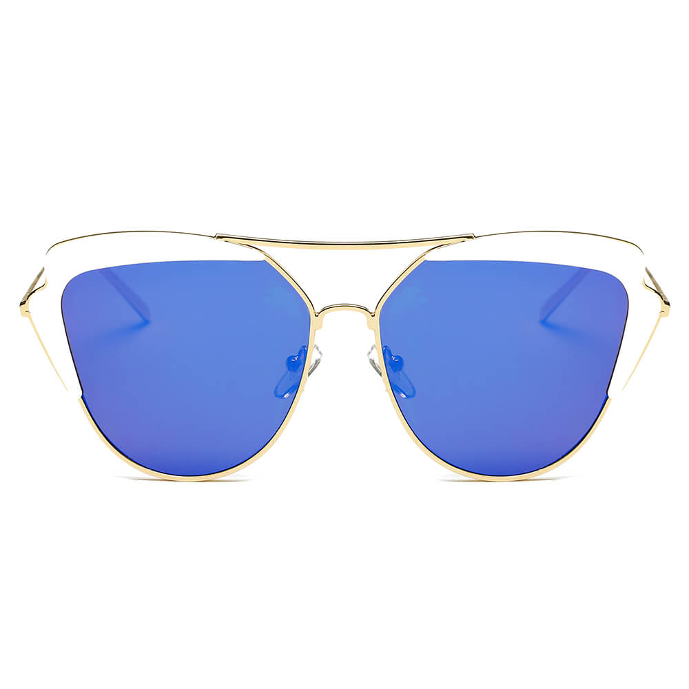 GALVESTON | CD11 - Women's Brow Bar Mirrored Lens Cat Eye Sunglasses - Cramilo Eyewear - Stylish Trendy Affordable Sunglasses Clear Glasses Eye Wear Fashion