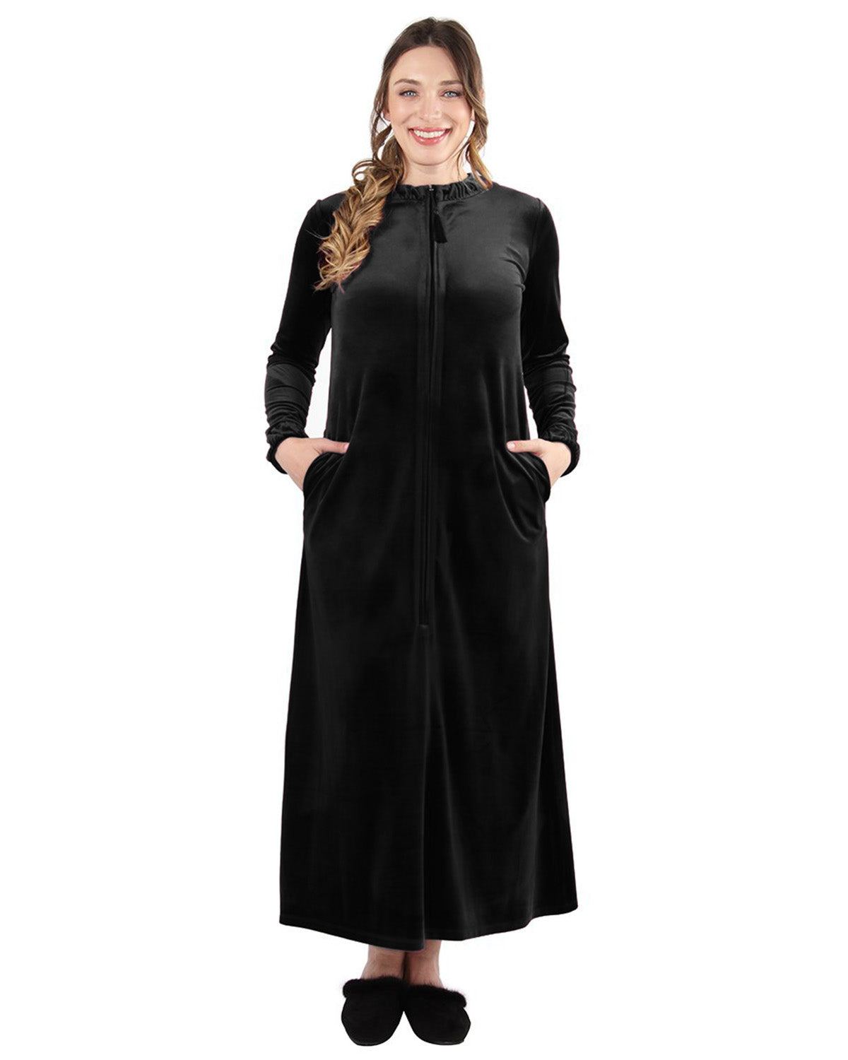Women's Velour Zippered Front Full Length Lounger Gown - Charming Charlie