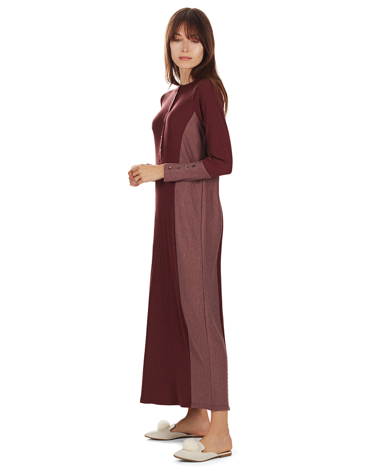 Women's Modest Henley-Style Full-Length Ribbed Nightgown
